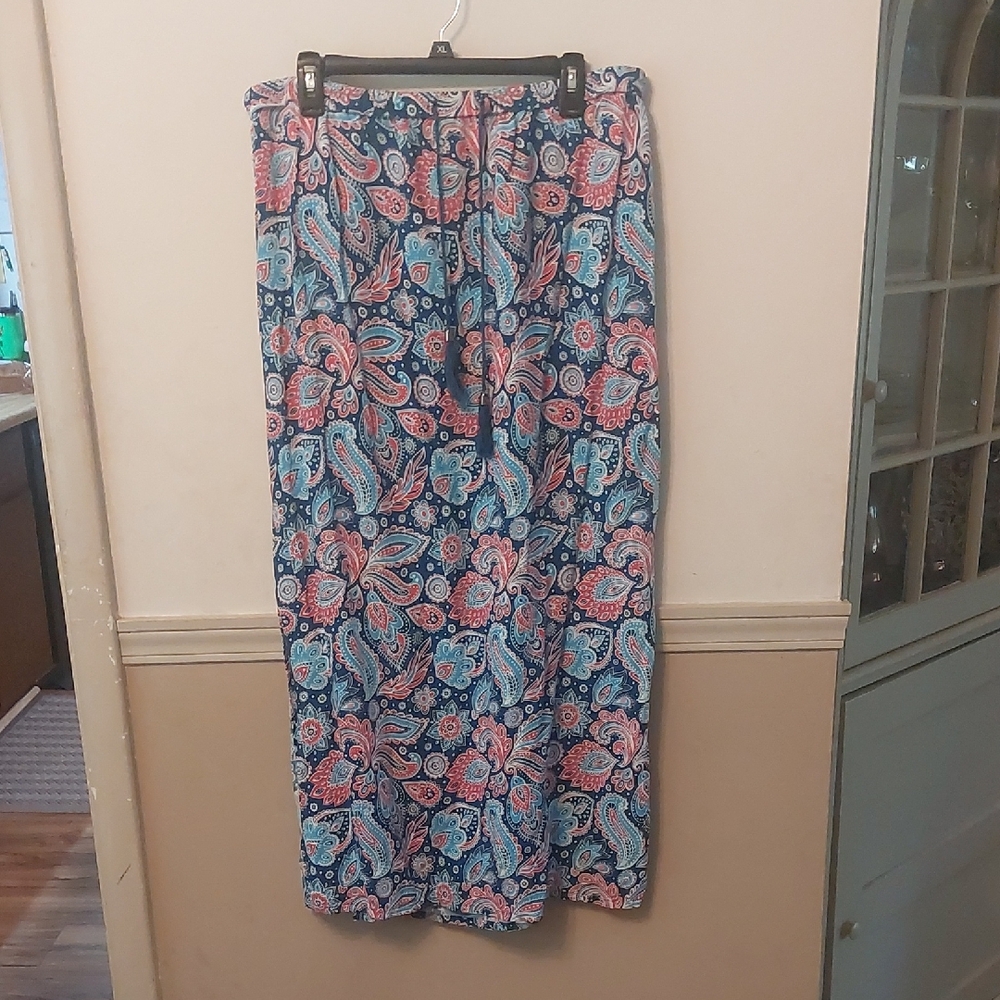 Chances R Blue Pink Multi Color Paisley Split Sides Skirt Sz 1X